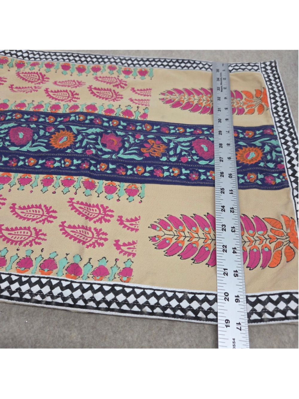 Vintage Indian Hand Block Print Cotton Table Runner Dupatta Paisley Boho 24x98 - Picture 4 of 10